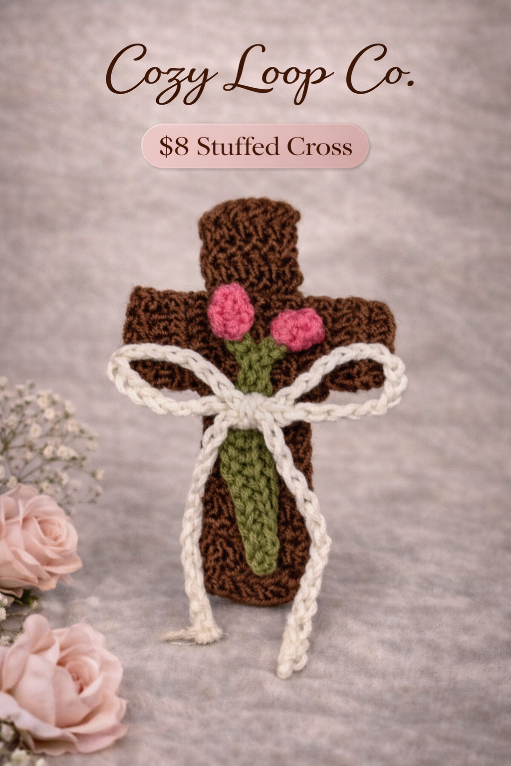 Stuffed Crochet Cross with Tulip